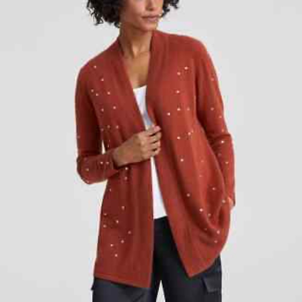 NWT Charter Club szXS Cashmere Women's Embellished Rust Open Cardigan Sweater